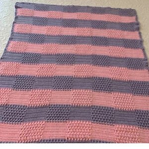 Crochet Afghan Toddler Size 56”x 43” Hand Crafted Lavender & Pink Square NEW